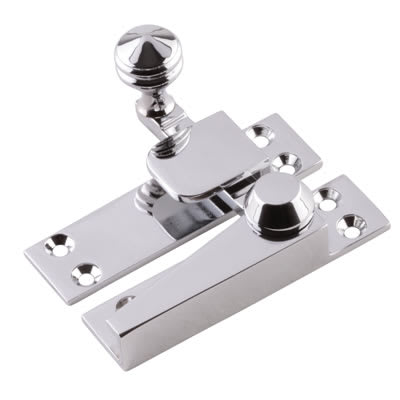 Heavy Duty Reeded Quadrant Arm Sash Window Fastener - 70 x 19mm - Polished Chrome