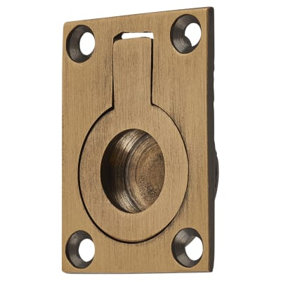 Rectangular Flush Ring Cabinet Pull Handle - 38 x 27mm - Antique Brass