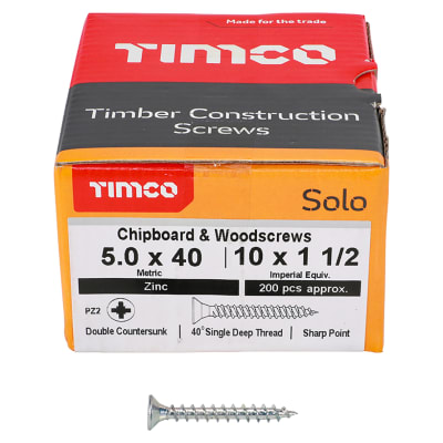 Solo Chippy Pozi Countersunk Wood Screws - 5.0 x 40mm - Zinc Plated - Pack of 200