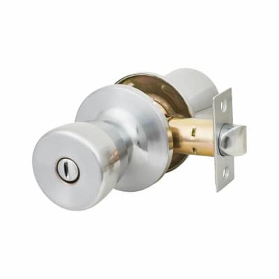 Satin Chrome Hotel Bathroom Mortice Door Knobset - 65mm Rose Diameter