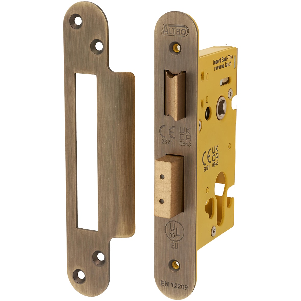 Architectural Bolt Through Euro Profile Sashlock - 65mm Case - 44mm Backset - Radius - Antique Brass