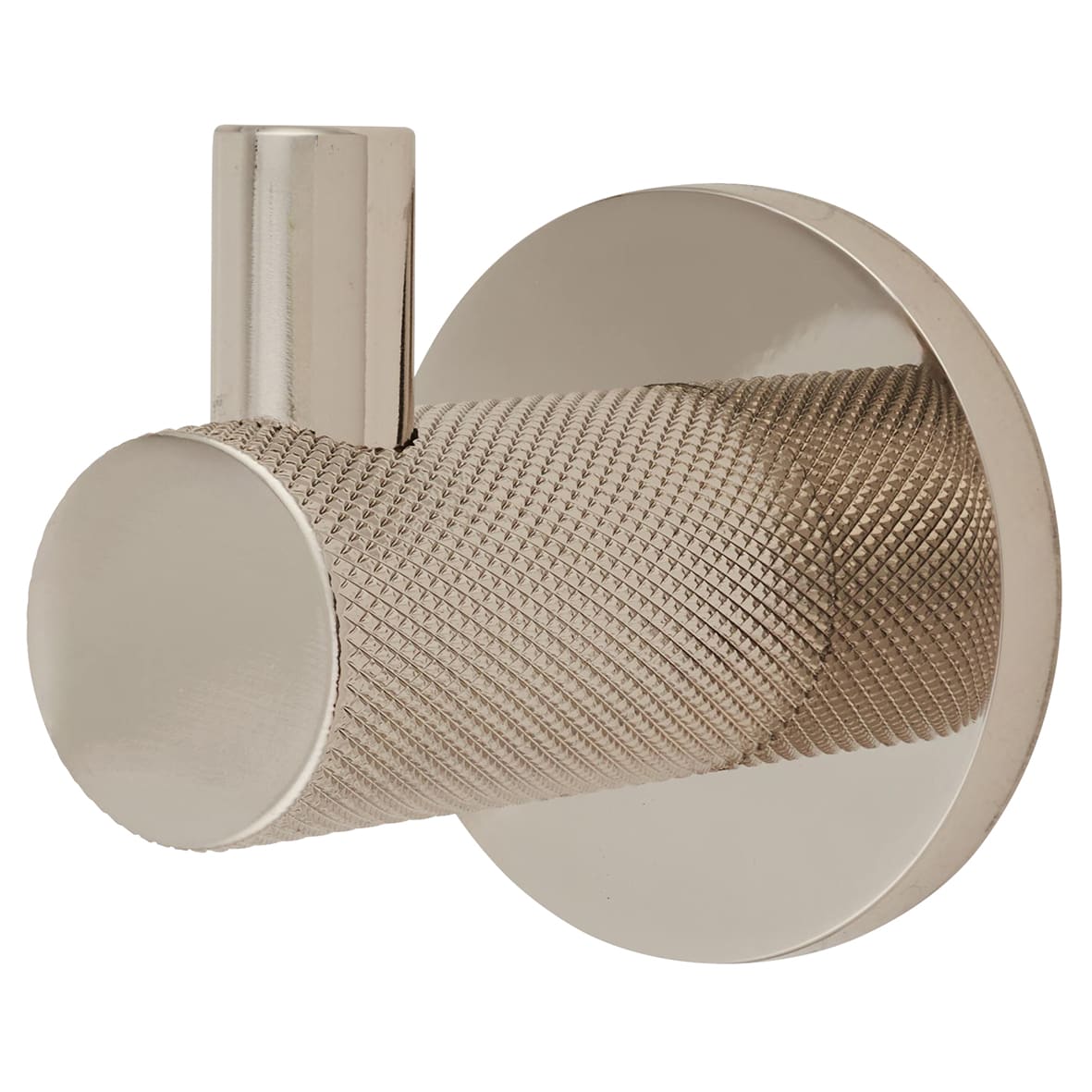 Knurled Single Coat Hook - 50 x 25mm - Polished Nickel