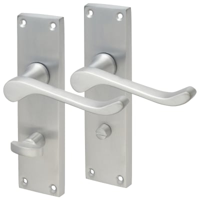 Satin Chrome Victorian Scroll Bathroom Door Handles - 155 x 42mm