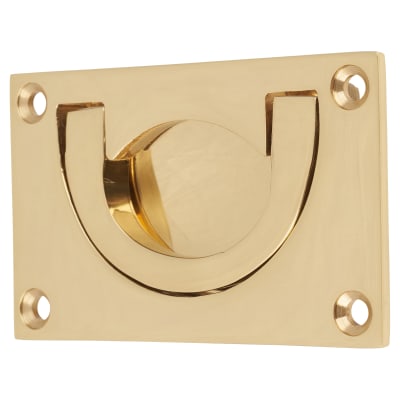 Flush Chest Drawer Cabinet Pull Handle - 75 x 45mm - Polished Brass