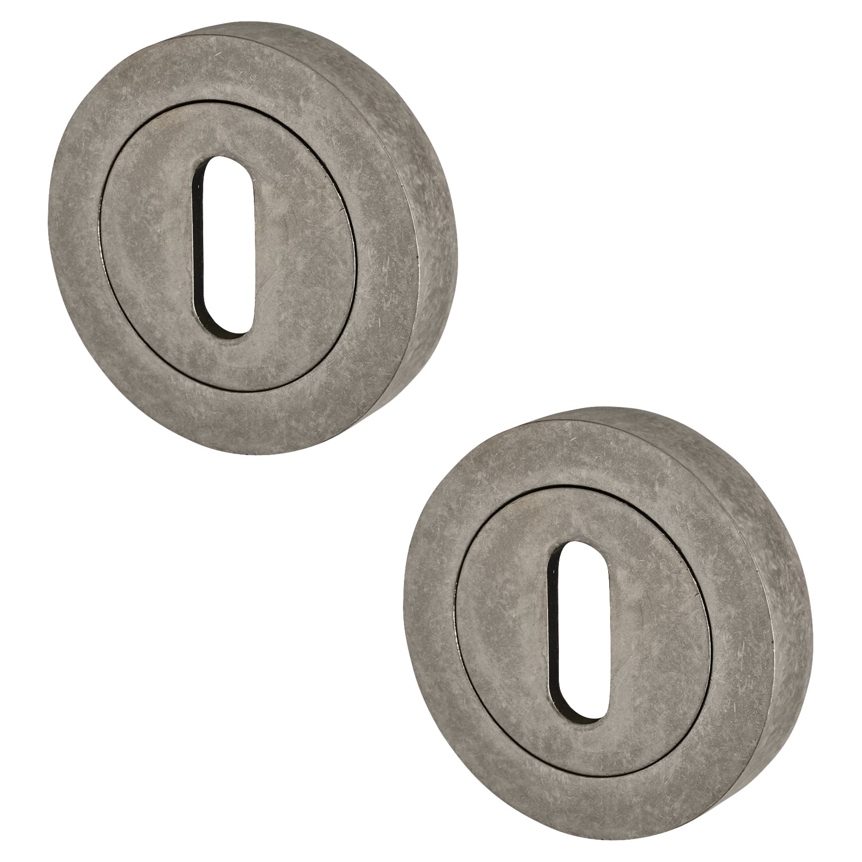 Old English Escutcheon - 50mm Diameter - Keyhole - Distressed Silver - Pair