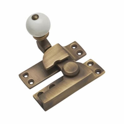 Lancaster Pattern Quadrant Arm Sash Window Fastener - 75 x 27mm - Antique Brass
