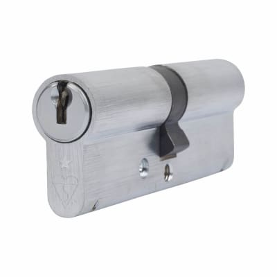 1 Star 6 Pin Kitemarked 90mm Euro Double Cylinder - 45 + 45mm - Satin Chrome - Keyed to Differ