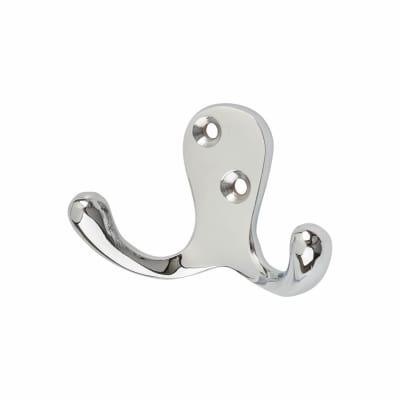 Solid Brass Double Coat Hook - 70 x 43mm - Polished Chrome