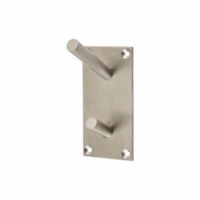 Square Vertical Hat & Coat Hook Plate - 94 x 46mm - 2 Hooks - Satin Stainless Steel