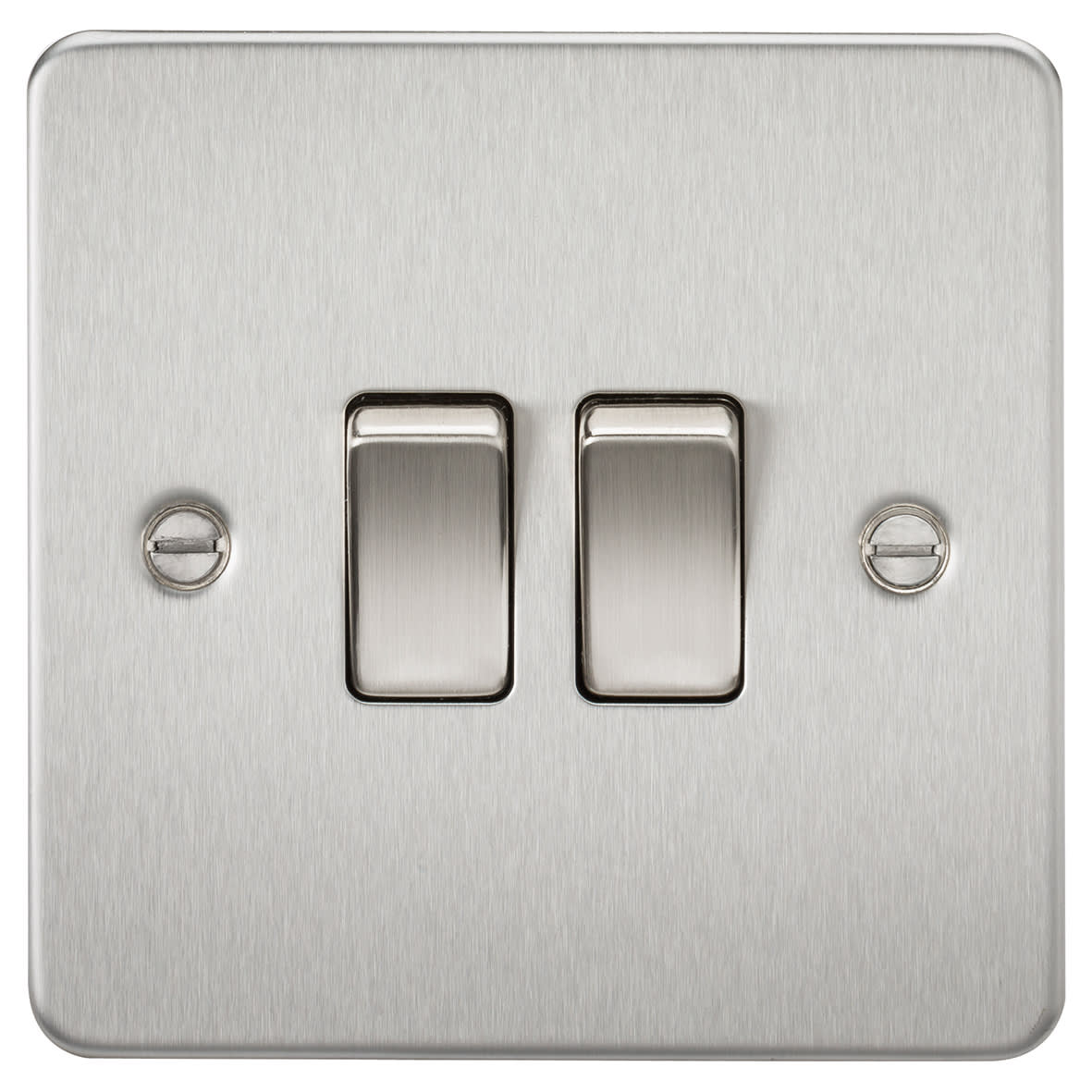10AX 2 Gang 2 Way Flat Plate Light Switch - Brushed Chrome