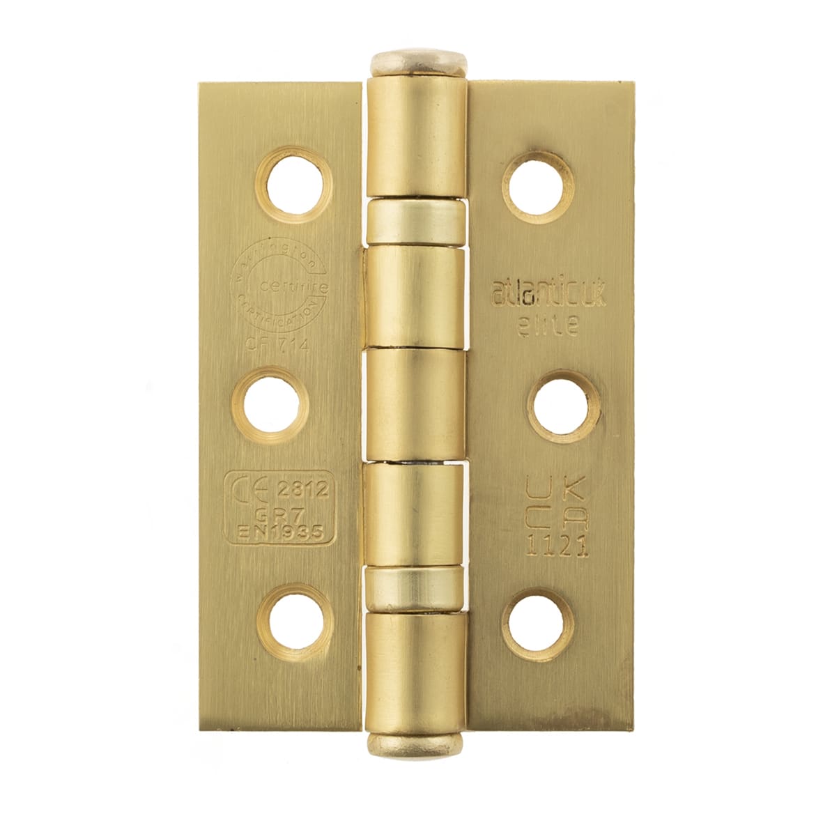 Twin Ball Bearing Grade 7 Butt Fire Door Hinge - 76 x 51 x 2mm - Satin Brass - Pair