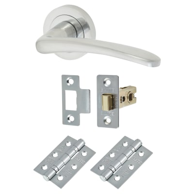Satin Chrome Latch Door Handles on Rose Pack - Eloise Range