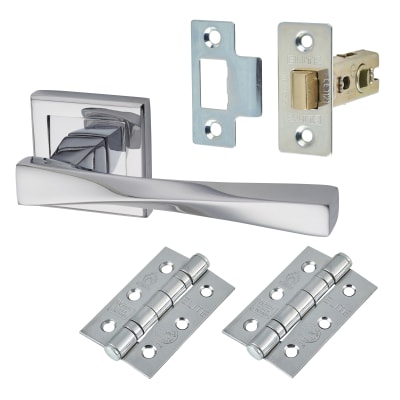 Polished Chrome Latch Door Handles on Square Rose Pack - Spirit Range