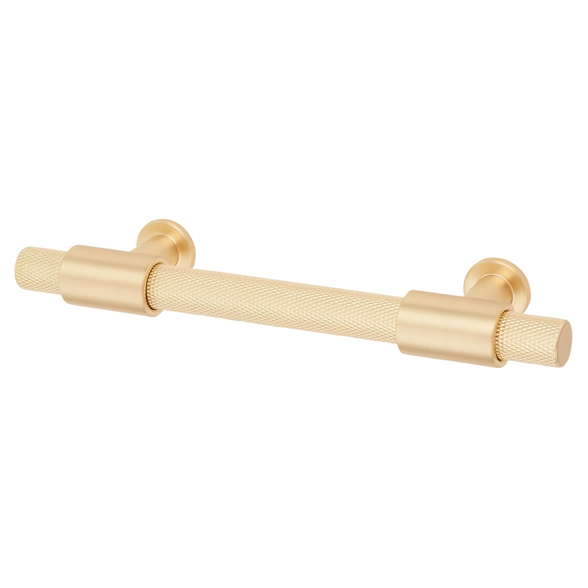 Falmouth 12mm Knurled T-Bar Cabinet Pull Handle - 96mm Centres - Satin Brass