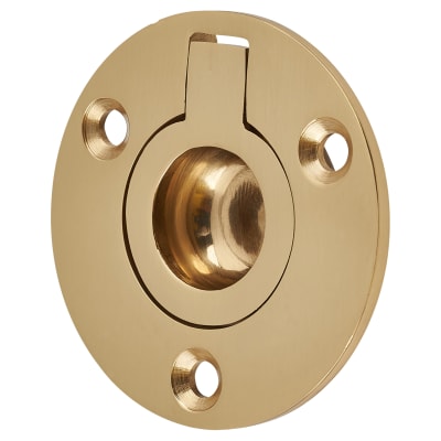 Round Flush Ring Cabinet Pull Handle - 45mm Diameter - Polished Brass