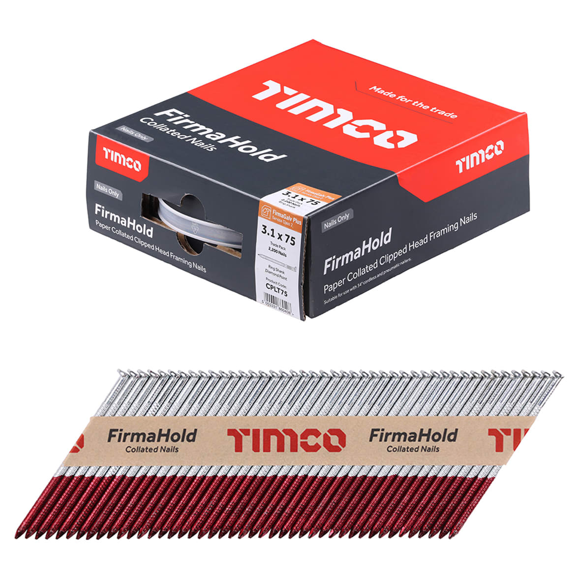FirmaHold First Fix Nail - Ring - 34° Angled - 3.1 x 75mm - FirmaGalv+ - Pack of 2200