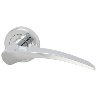 Brass Polished Chrome Door Handles on Round Rose - Olivier Range