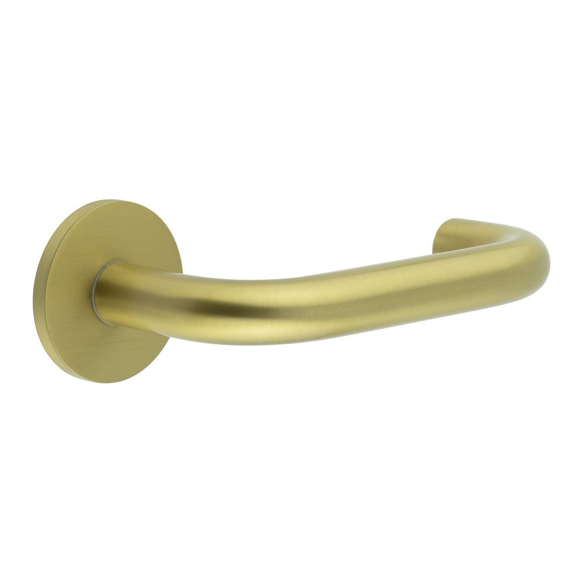 Satin Brass Sprung 19mm Fire Rated Return to Door Handles on Round Rose - CR-106 Range