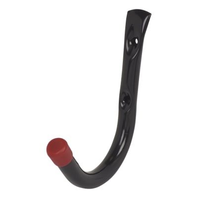 Tubular Garage and Shed Storage Hook & Red Vinyl Cap - 115mm Depth - Black & Red - Pack of 2