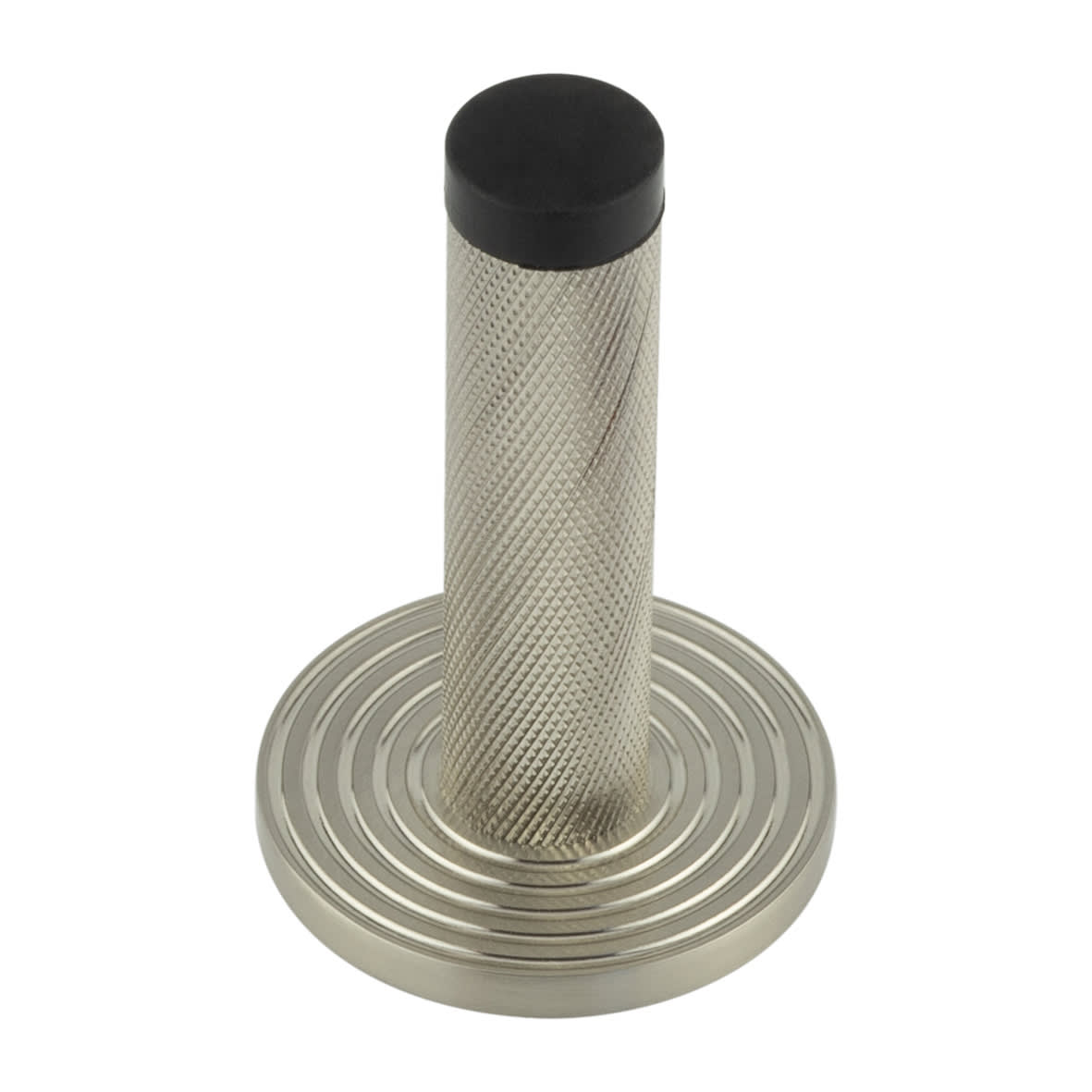 Knurled Projection Door Stop on Reeded Rose - 76mm Projection - Satin Nickel