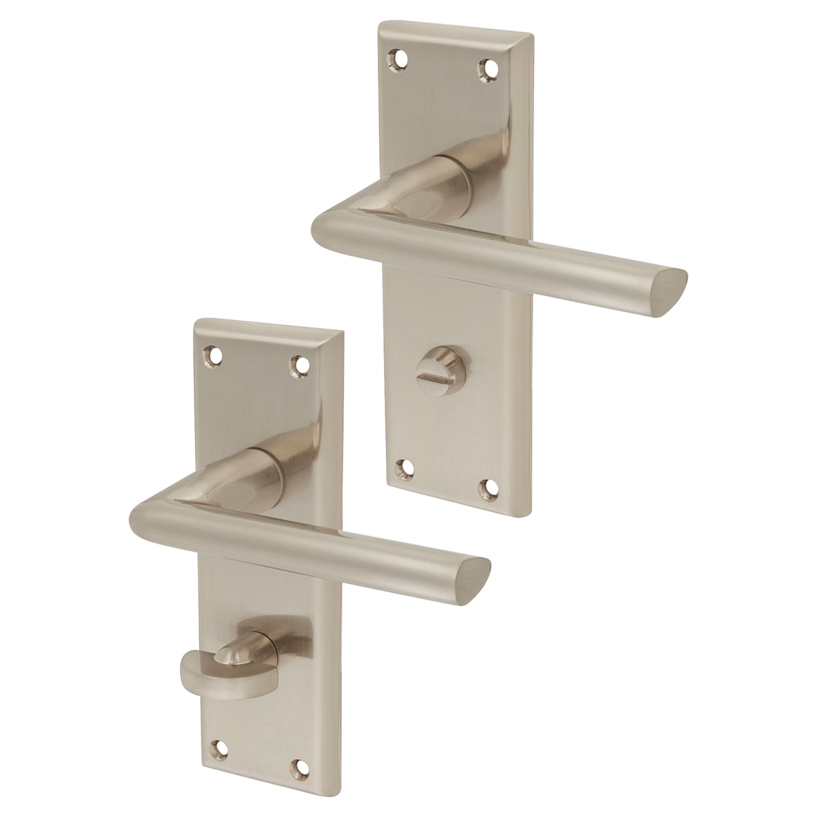 Brass Satin Nickel Bathroom Door Handles - Dieci Range - 150 x 50mm