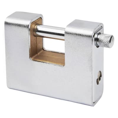 Watchman by Squire Armoured Shutter Lock - 80mm Body - 15 x 30mm Shackle - Keyed Alike Key 1 - Silver