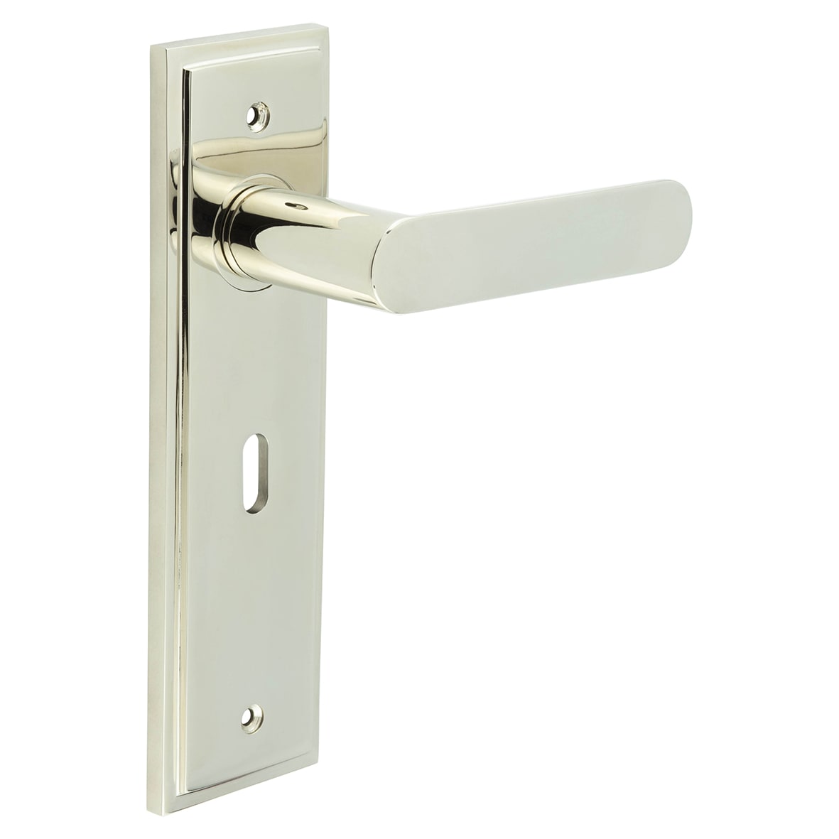 Polished Nickel Fire Rated Lock Door Handles - Kensington - 200 x 55mm
