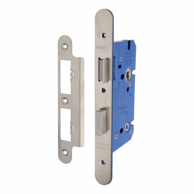 Architectural DIN Bathroom Lock - 85mm Case - 60mm Backset - Radius - Satin Stainless