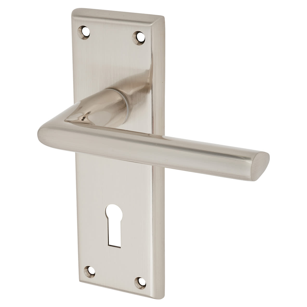 Brass Satin Nickel Keyhole Lock Door Handles - Dieci Range - 150 x 50mm