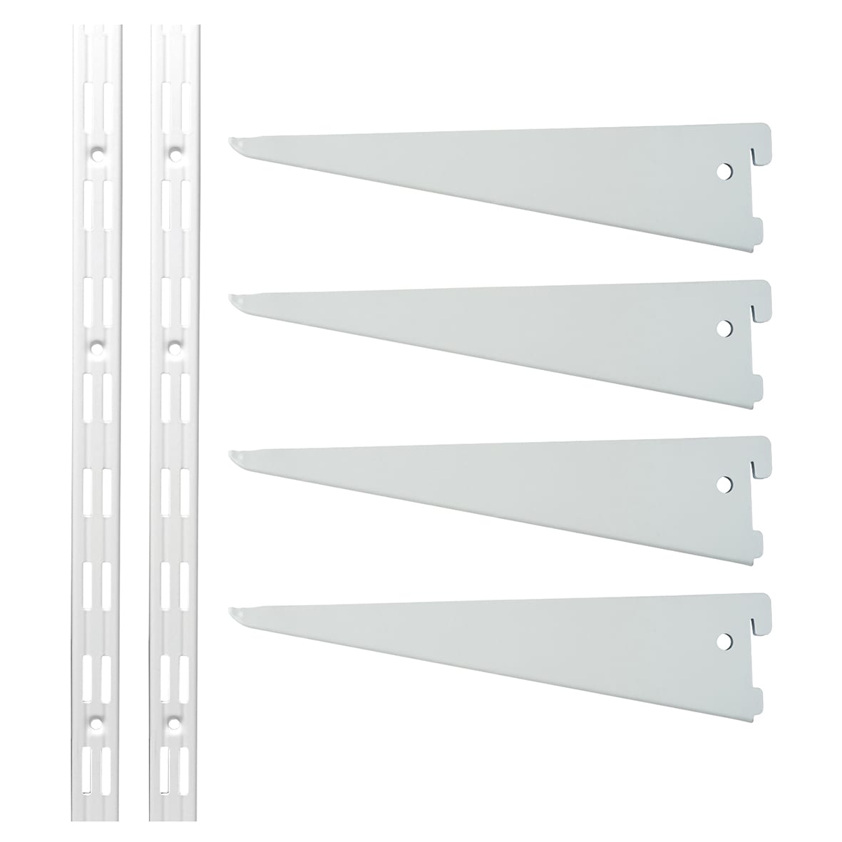 Twin Slot Shelving Kit - 2 x 500mm Shelf Wall Uprights & 4 x 370mm Shelf Brackets - White