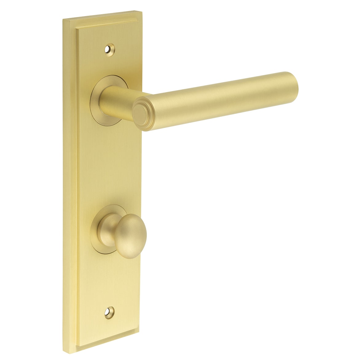 Satin Brass Fire Rated DIN Bathroom Door Handles - Richmond - Inner 1 - 200 x 55mm