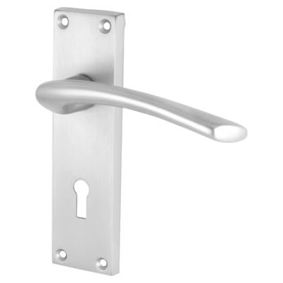 Satin Chrome Keyhole Lock Door Handles - Rimini Range - 151 x 42mm