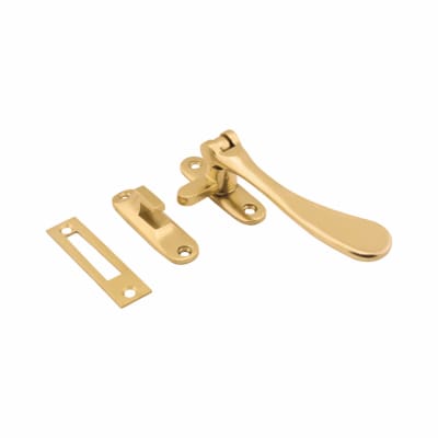 Cast Victorian Mortice & Hook Plate Casement Window Fastener - Reversible - Polished Brass