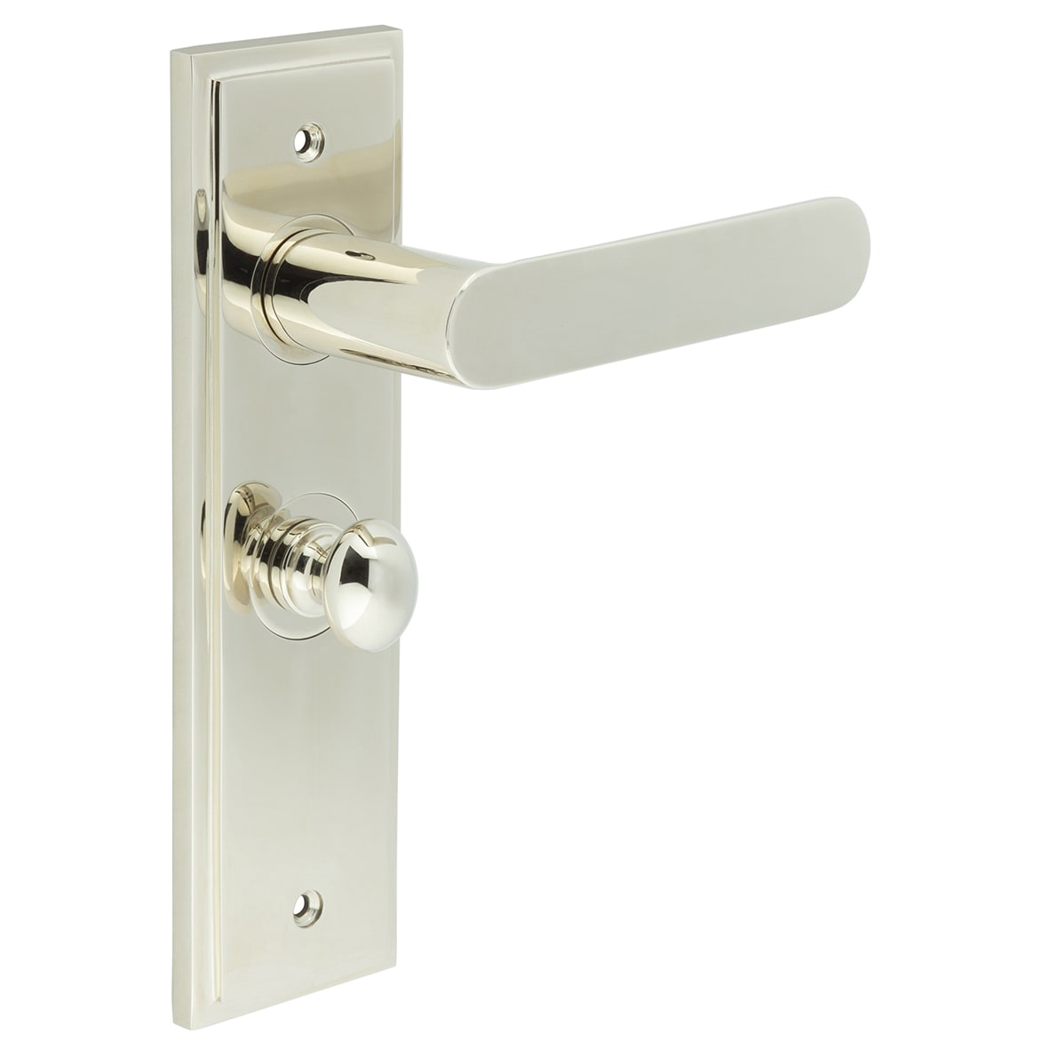 Polished Nickel Fire Rated Bathroom Door Handles - Kensington - Inner 1 - 200 x 55mm