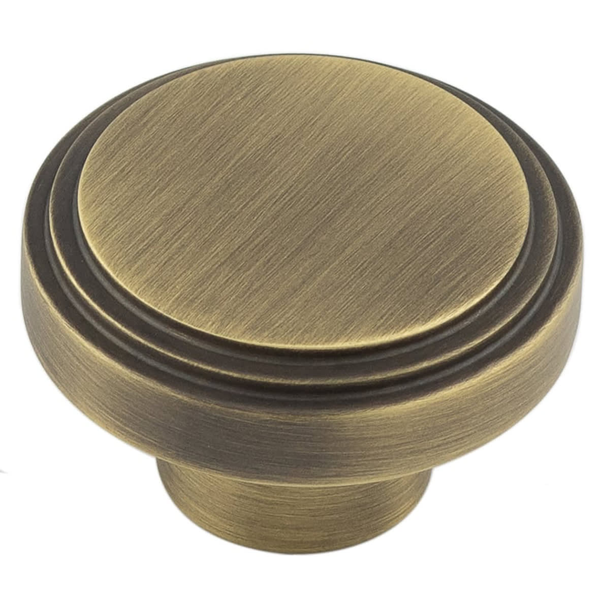 Cropley Stepped Round Cabinet Knob - 40mm Diameter - Antique Brass