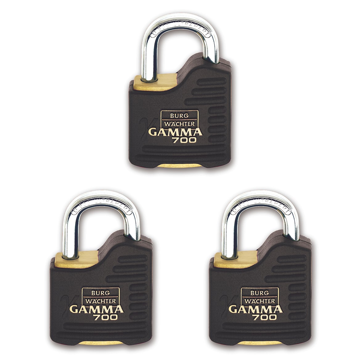 Brass Gamma Padlock - 55mm Body - 22 x 26mm Shackle - Keyed Alike - Pack of 3
