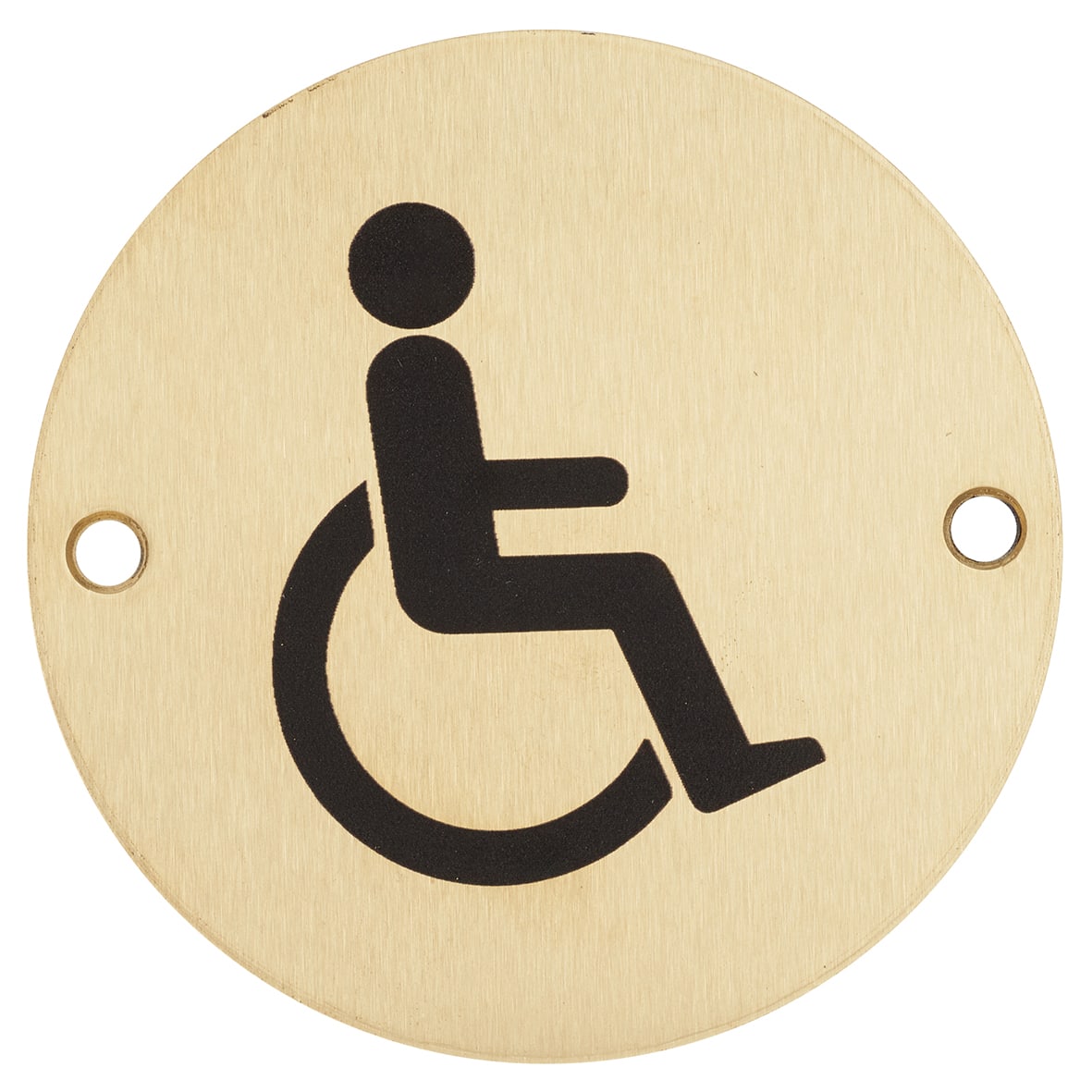 Disabled Toilet Door Sign - 75mm Diameter - Satin Brass