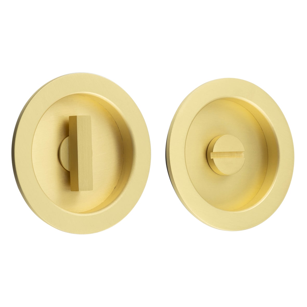 Round Flush Privacy Handle Set - 75mm Diameter - Satin Brass