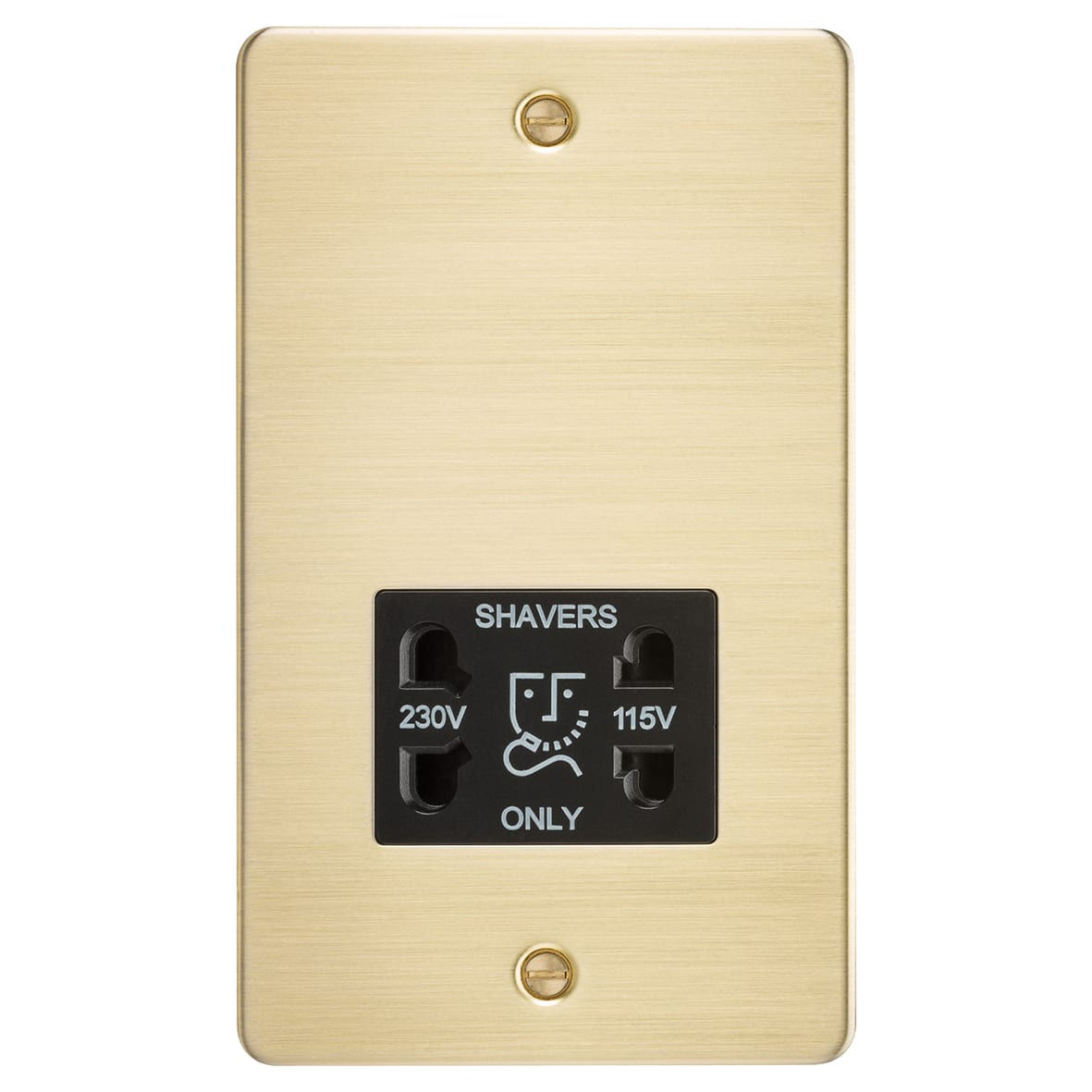 115/230V Flat Plate Dual Voltage Shaver Socket - Brushed Brass with Black Insert