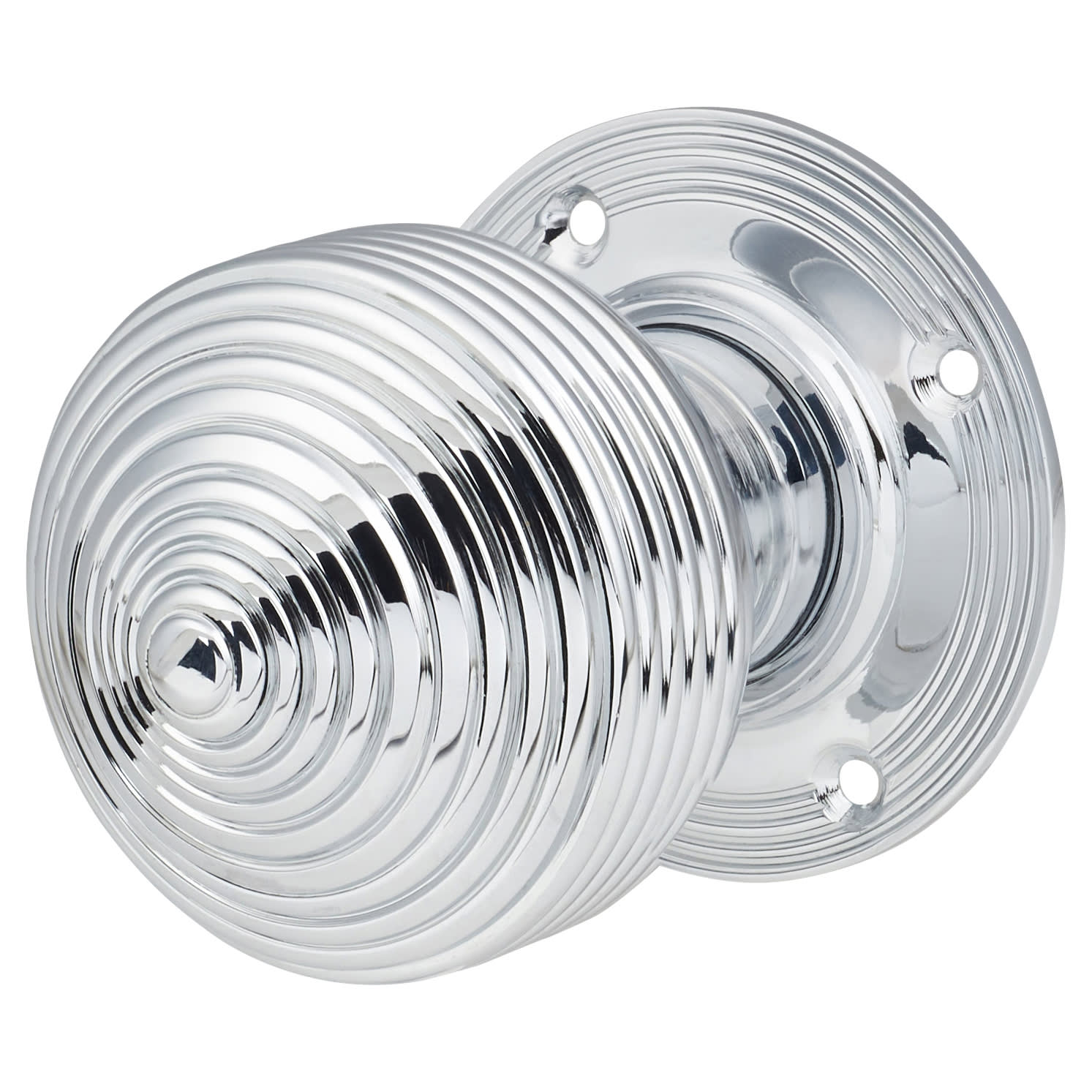 Polished Chrome Edwardian Beehive Mortice/Rim Door Knob - 60mm Rose Diameter