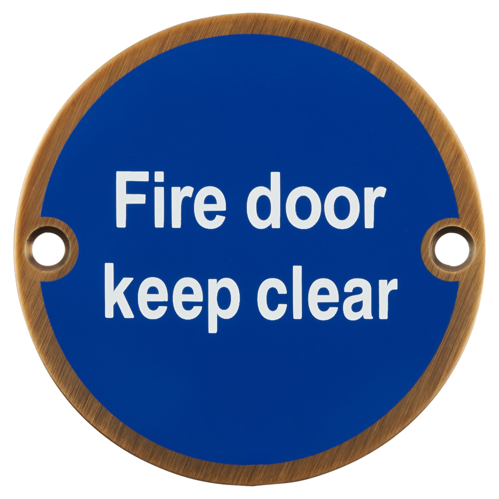 Fire Door Keep Clear Door Sign - 75mm Diameter - Antique Brass