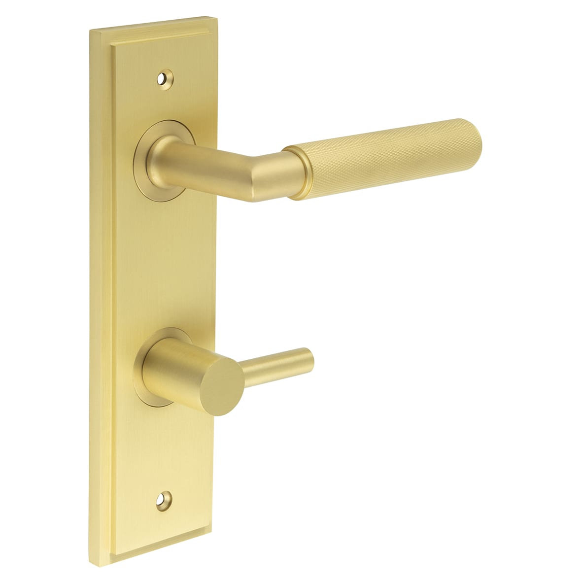 Satin Brass Fire Rated DIN Bathroom Door Handles - Piccadilly - Inner 3 - 200 x 55mm