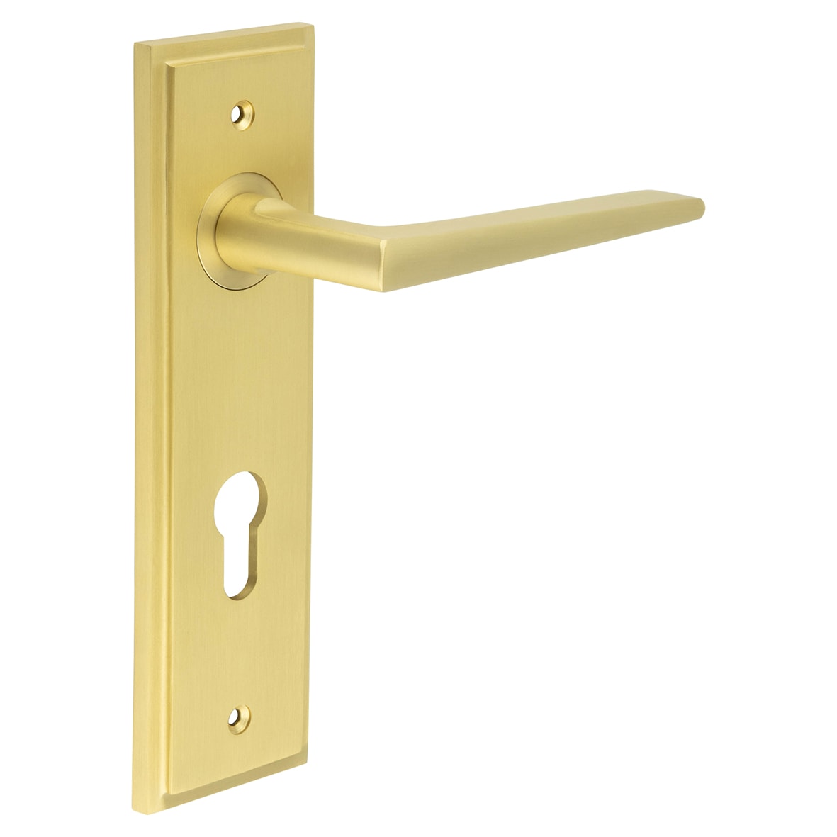 Satin Brass Fire Rated DIN Euro Lock Door Handles - Mayfair - 200 x 55mm