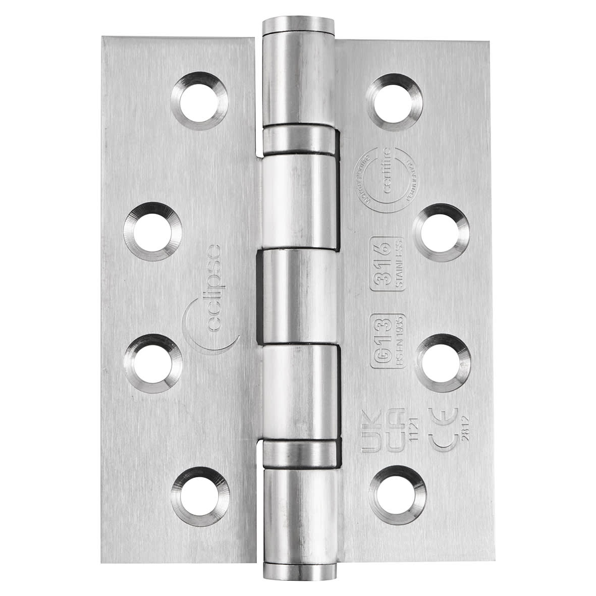 Ball Bearing Marine Grade Butt Fire Door Hinge - 102 x 76 x 3mm - Satin Stainless - Pair