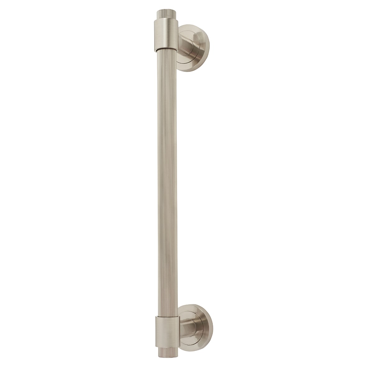 Satin Nickel 52mm Lines T-Bar Door Pull Handle on Rose - Screw Fix - 300mm Centres