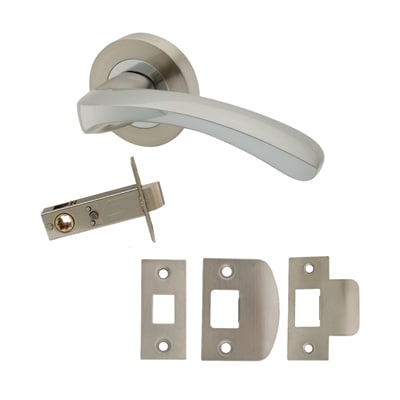 Polished Chrome/Satin Nickel Privacy Door Handles on Round Rose - Ventura Range