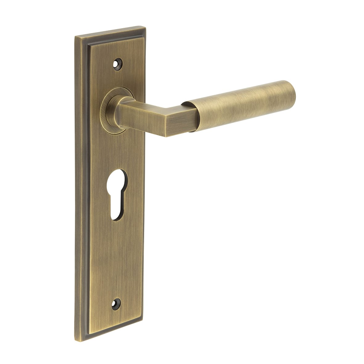 Antique Brass Fire Rated Euro Lock Door Handles - Westminster - 200 x 55mm