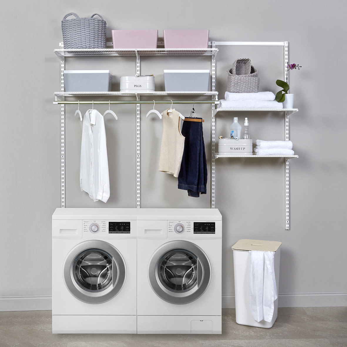 Wardrobe & Storage Starter Kit - 3 Bay, 6 Ventilated Wire Shelf - 1855 x 1532 x 320mm - White