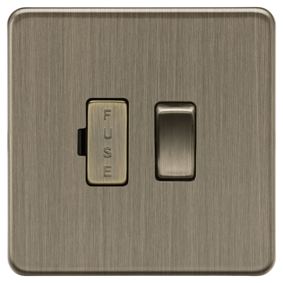 13A 1 Gang Screwless Flat Plate Switched Fused Spur - Antique Brass