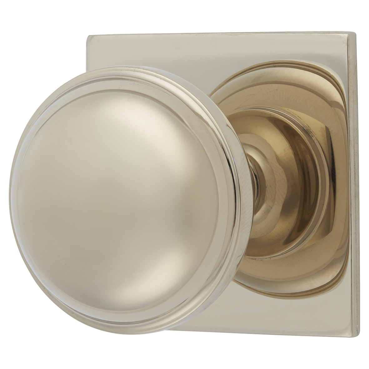 Quantock Cabinet Knob on Square Backplate - 38mm Diameter - PVD Polished Nickel